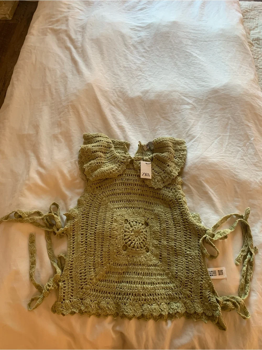 2 New Never Worn Zara Crochet Tops — Mustard Yellow & Sage Green